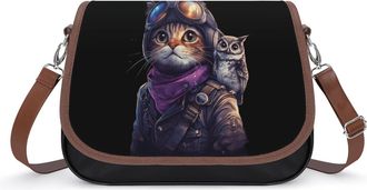 Generic Cat And Owl Small Womens Crossbody Bags Shoulder Handbag with Adjustable Strap for Travel