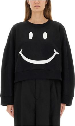 Moschino Smiley Face Cropped Sweatshirt - Dames - Sweatshirts & Hoodies - Zwart - Maat: S Katoen