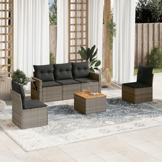 vidaXL Vidaxl - Set De Muebles De Jard&iacute;n 6 Pzas Y Cojines Rat&aacute;n Sint&eacute;tico Gris