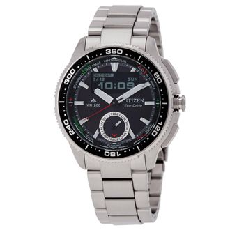 Citizen Promaster Marine Perpetual Alarm World Time Chronograph Moon Phase Black Dial Mens Watch JV3001-53E