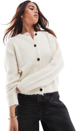 Vero Moda round neck knit cardigan in heathered cream-White