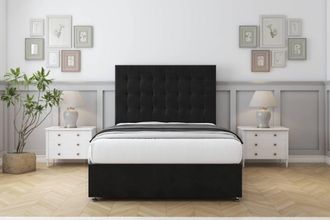 Comfort Beds Savannah Plush Divan Base No Drawers - 26 Headboard in Black | Size: Small Single