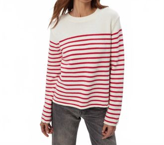 Michael Stars Mikaela Relaxed Striped Pullover Sweater In Ivory Lacquer Stripe