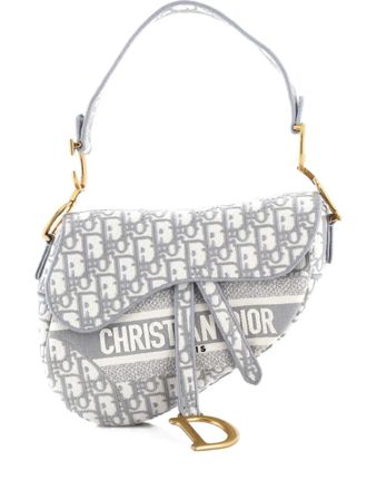 Dior Saddle Handbag Logo Embroidered Oblique Canvas Medium shoulder bag - Grijs