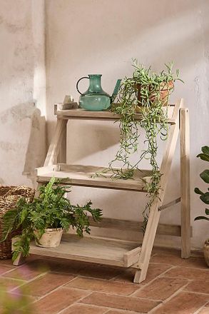 Terrain 3-Tier Folding Teak Plant Stand