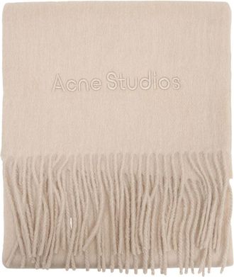 Acne Studios Unisex Logo-Embroidered Wool Scarf Beige