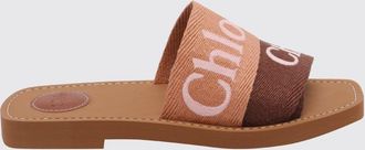 Chlo&eacute; Sandali slide piatti Woody in canvas con logo ricamato e punta squadrata