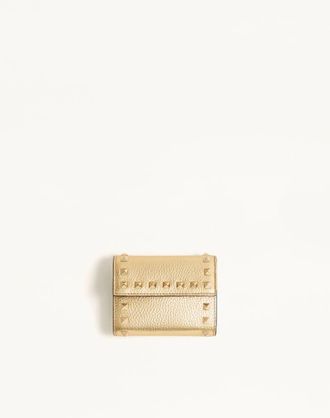 Valentino Garavani Rockstud Trifold Wallet In Laminated Grainy Calfskin Wo