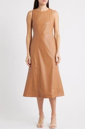 Halogen Structured Faux Leather Midi Dress in Peach at Nordstrom Rack, Size X-Small