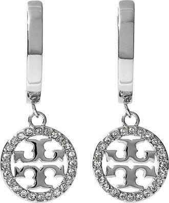 Tory Burch Icon Pavé Clip-On Hoop Earrings in Tory Silver /Crystal at Nordstrom