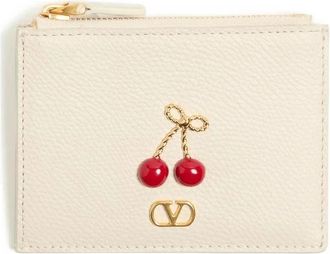 Valentino Garavani Cherryfic Cardholder - Dames - Portefeuilles - Beige - ONE Size - Leer - Accessoires