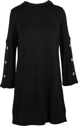 THE ABITO Milano Black Viscose-Blend Flared Knit Dress