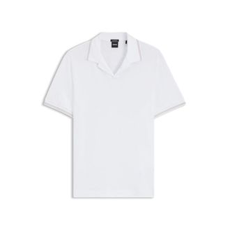 BOSS Johnny-collar polo shirt in cotton and linen