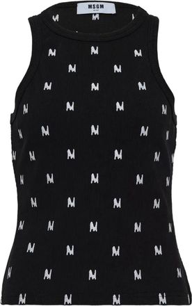 Msgm Ribbed Halter Top - Dames - Tops zonder mouwen - Zwart - L - Katoen - Tops