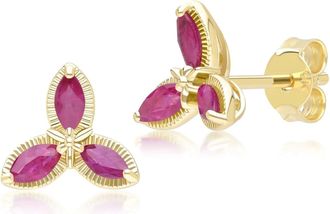 Gemondo Floral Marquise Ruby Stud Earrings in 9ct Yellow Gold