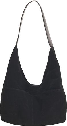 Generic 2 pcs Women Suede Slouchy Hobo Bag with Multi-pocket Large Tote Bag Magnetic Closure Top Handle Handbag Retro Handbag for Travel Work (Black)