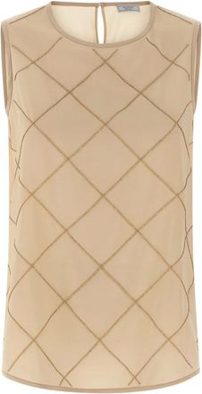PESERICO Tops, Dames, Beige, L, Wol, Silk Crepe de Chine Top