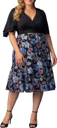 Kiyonna Lillian Embroidered Flutter Sleeve Cocktail Dress in Floral Frolic at Nordstrom, Size 2X