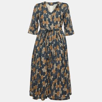 Max Mara s Max Mara Blue/beige Pesche Print Cotton Midi Dress