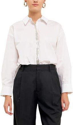 endless rose Sequins & Beads Poplin Shirt in White at Nordstrom Rack, Size X-Small