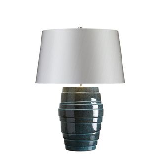 Loops Table Lamp Linear Ridged Blue Glaze Silver Sheer Fabric Shade LED E27 60W in Metallics