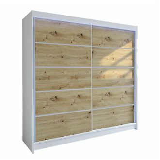 Mirjan24 Mobilier1 - Armario Closico 153, Blanco + Roble Artisan, 215x180x58cm, Puertas De Armario: Correderas, N&uacute;mero De Estantes: 0, Led