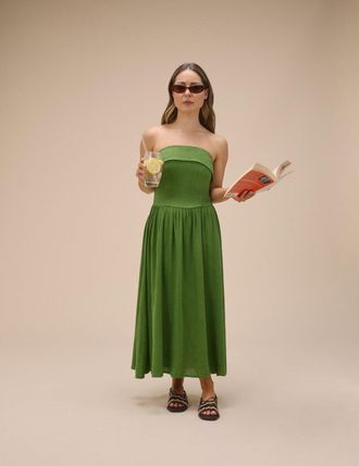 Nobody's Child Green Linen-Blend Bandeau Fia Midi Dress