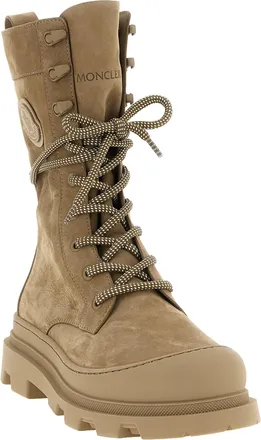 Moncler Womens Beige Leather Lace-Up Boots