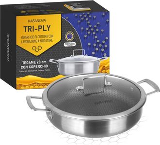 KASANOVA Tegame 28 cm con coperchio a 3 strati Tri - ply