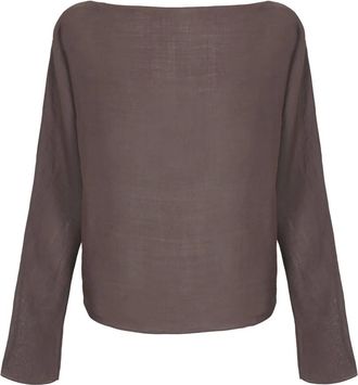 Cortana Poona- top van ramie bruin paars- - Dames - Blouses - Bruin - XL - Overhemden
