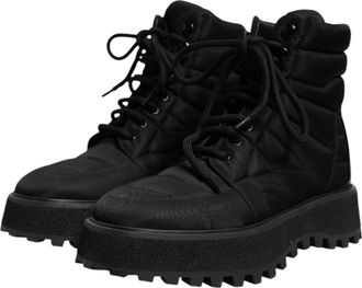 Dolce & Gabbana Mens Black Padded Mid Calf Lace Up Boots Shoes Nylon Leather Pc