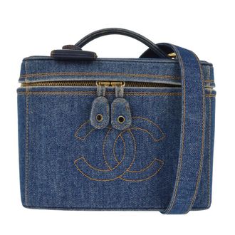 Chanel Vintage Timeless Vanity Case Denim Blue Denim_Jeans Handbag (Pre-Owned)