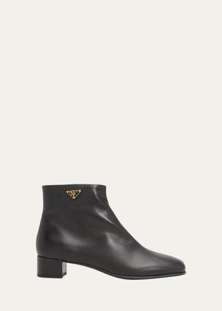 Prada 35mm Triangle Logo Leather Ankle Boots
