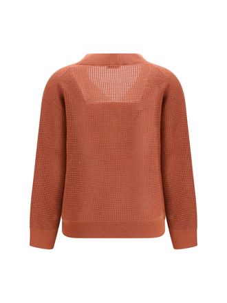 Brunello Cucinelli Womens Cashmere Net Sweater Orange Flame+oyster Kashmir-Capra Hircus Kashmir/capra