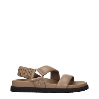 Max Mara Brown Leather Flat Womens Sandals