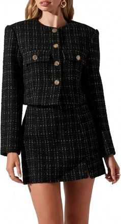 Astr Covina Tweed Jacket In Black Plaid