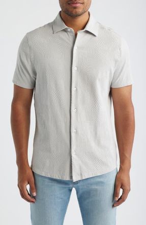 Robert Barakett Fenric Texture Knit Short Sleeve Button-Up Shirt in Moonstone at Nordstrom, Size Xx-Large