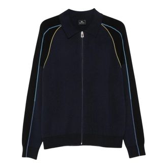 Paul Smith C&aacute;rdigan de cremallera completa con ribete de rayas - Knitwear - Hombre - Azul - 2XL