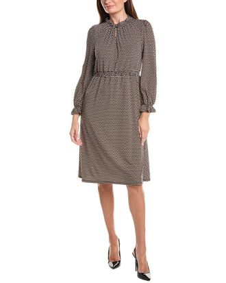 Adrianna Papell Printed Knit Moss Crepe Ruffle Neck Dress