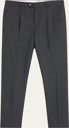 Brunello Cucinelli Mens Wool Sharkskin Pleated Pants
