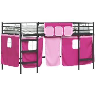 vidaXL Estructura De Cama Alta Para Ni&ntilde;os Con Cortinas Negro Y Rosa Vidaxl