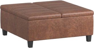 Simpli Home Ellis 36In Contemporary Square Coffee Table Storage Ottoman