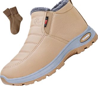 Generic Winter Warm Sheepskin-Lined Waterproof Non Slip Orthopedic Shoes, With Arch Support Outdoor Slip On Ankle Sneakers (Brown,9.5)