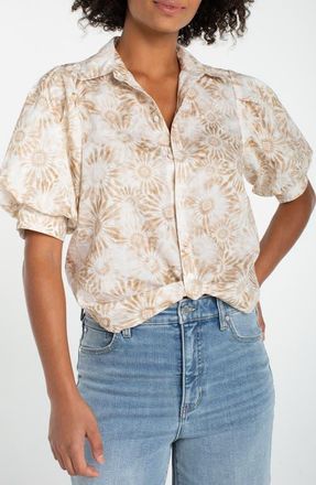Liverpool Floral Print Puff Sleeve Shirt in Tan White Floral at Nordstrom, Size X-Small