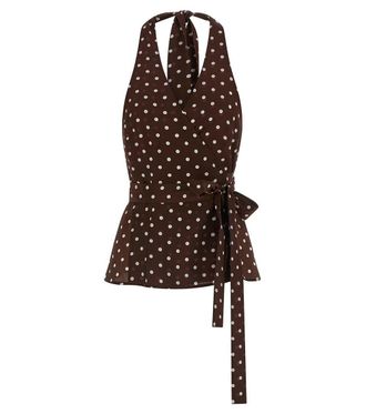 Parosh Brown Polka Dot Halter Neck Top