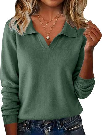 Generic ladies hoodies, plus size jumpers, Long Sleeved Knitted Base soild color Elegant Temperament Inner Cotton Top Pullovers Sweaters Blackish Green
