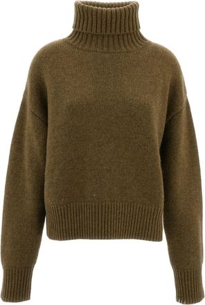 Extreme Cashmere Olive Green Crop Xtra Turtleneck Cashmere Sweater