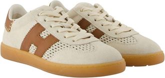 Hogan Womens Leather Colorblock Sneaker Beige Calfskin