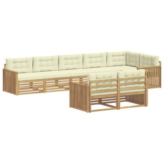 vidaXL Conjunto De Sof&aacute;s De Exterior 8 Uds. Blanco Y Crema Poli&eacute;ster Vidaxl