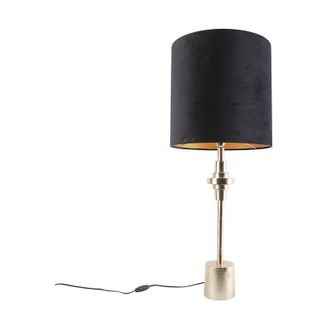 QAZQA Art Deco Table Lamp Gold with Velvet Black Lampshade 40 cm - Diverso
